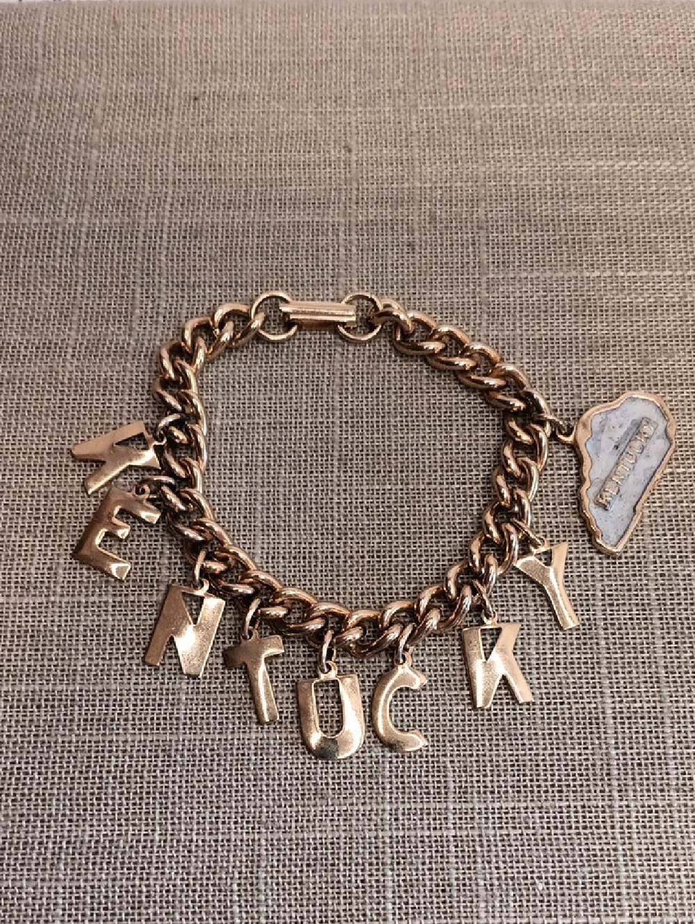 Vintage Gold-Tone Letter Charm Bracelet KENTUCKY 7" Long